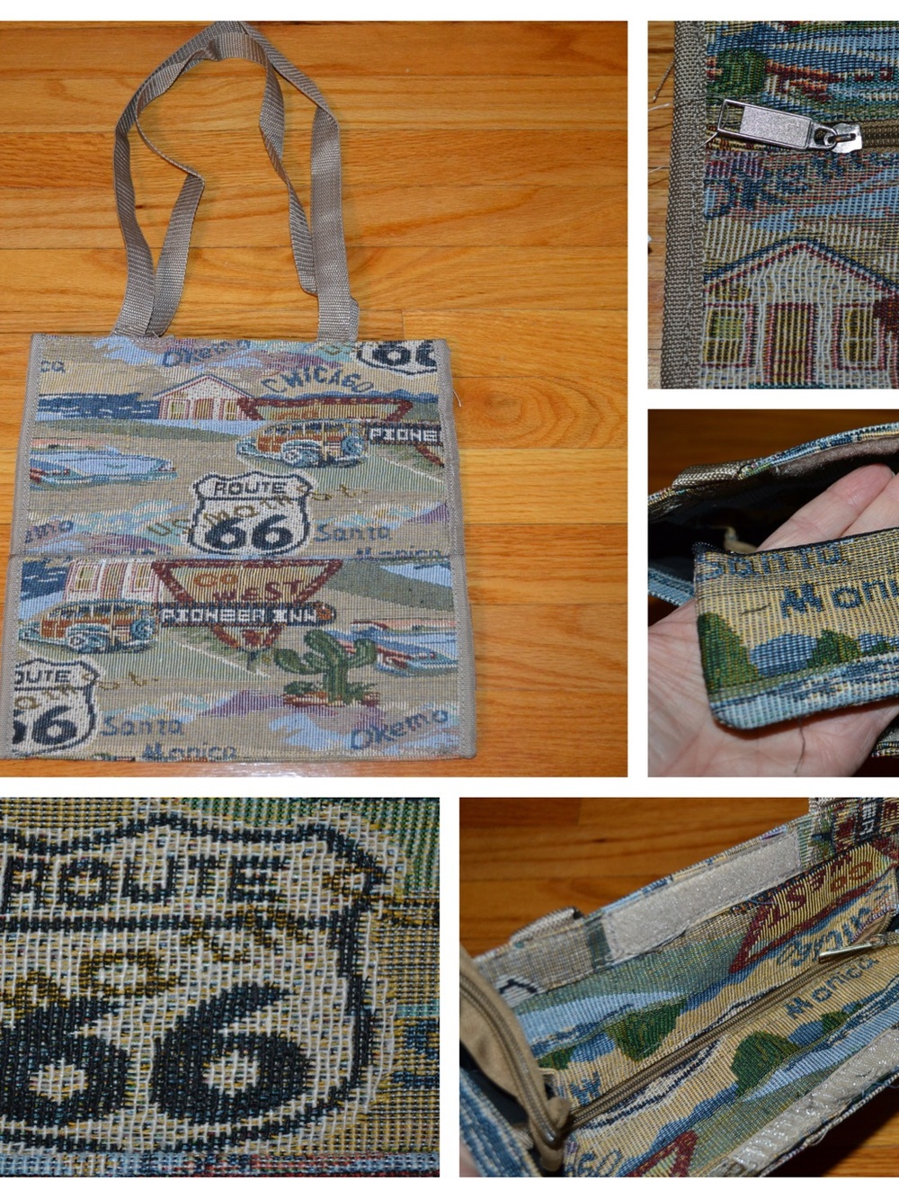 Vintage Route 66 12” tapestry tote shopping Bag - NWT